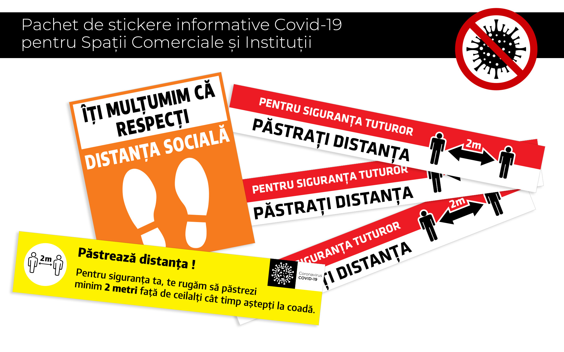 Pachet de stickere informative Covid-19 pentru pardoseli spatii comerciale si institutii